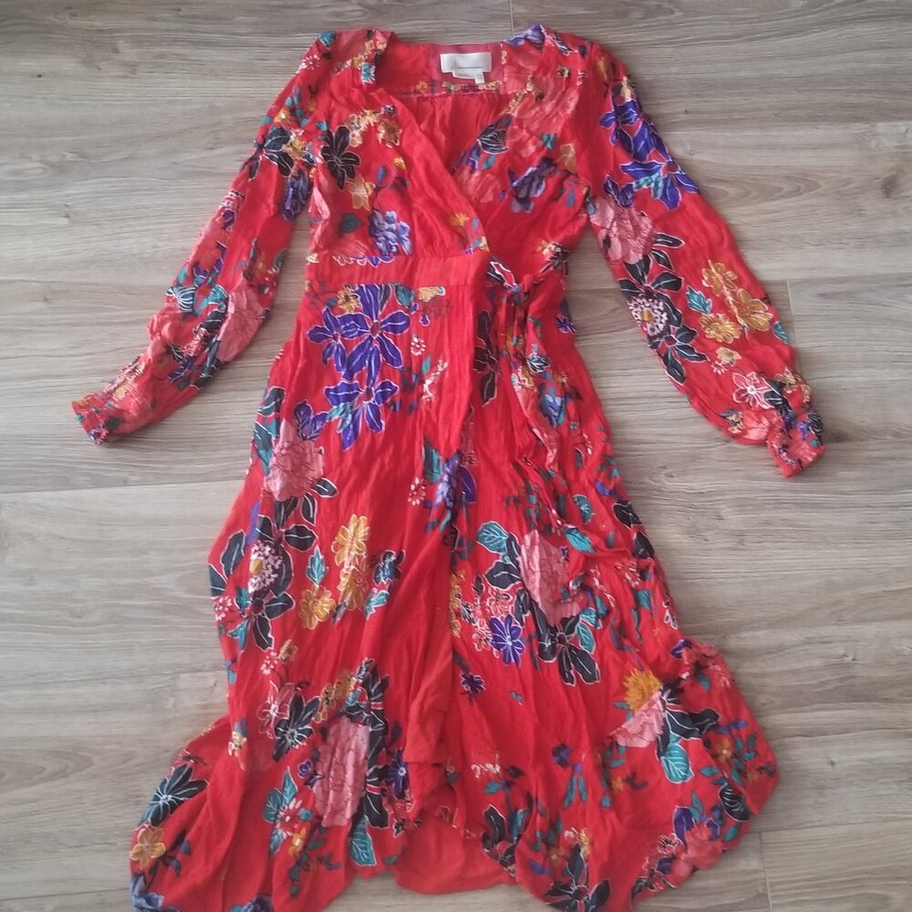 ANTHROPOLOGIE RED FLORAL DRESS WOMEN'S SIZE 0